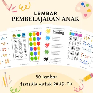 LEMBAR KERJA ANAK coding isi 50 Soal Bervariasi untuk PAUD dan TK Worksheet Stationery Pensil