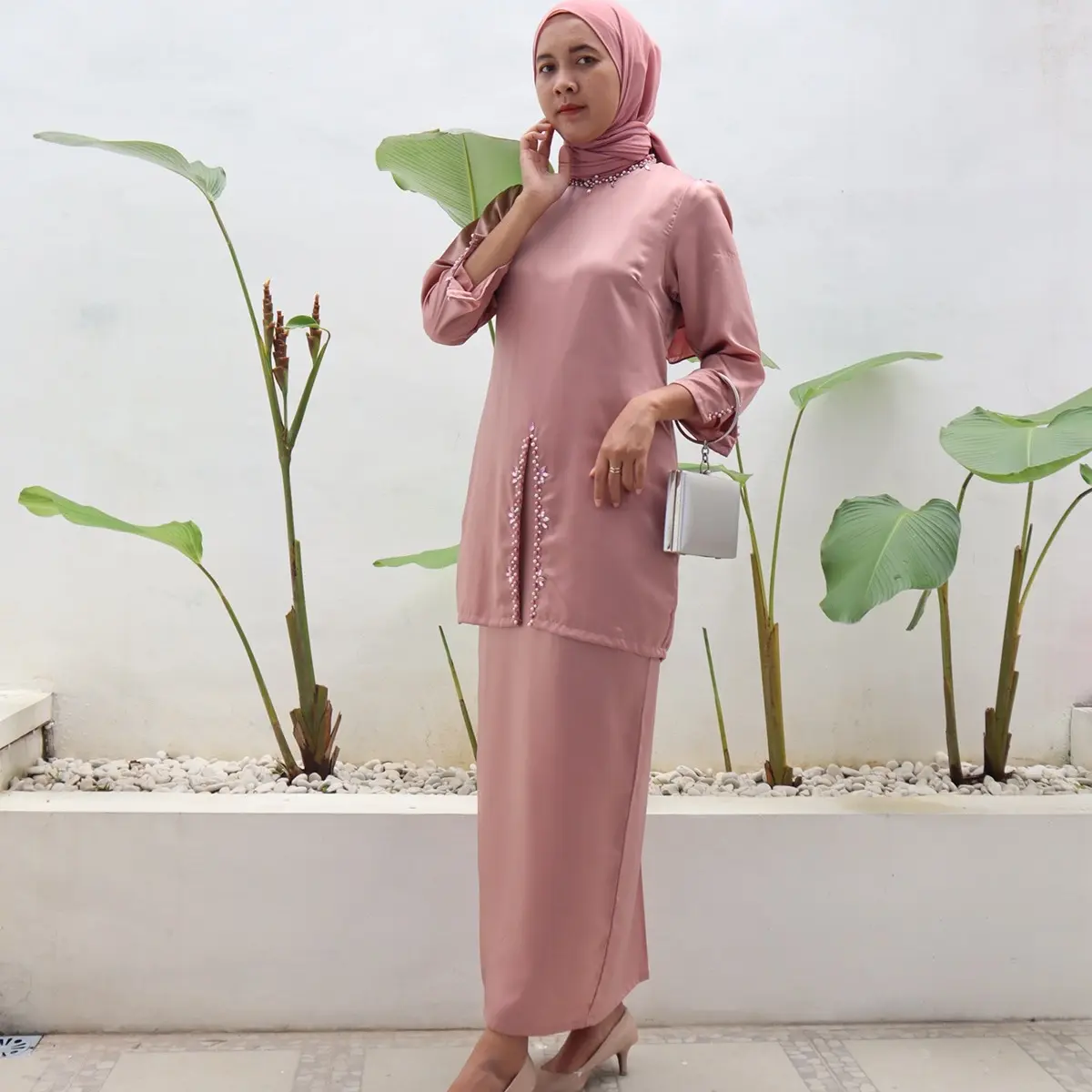 Jihan Set Kurung Melayu (READY STOK) one set satin baju kurung melayu outfit kondangan satin maxmara seragam bridesmaid lamaran Muslim Gamis Pesta Panjang Wanita
