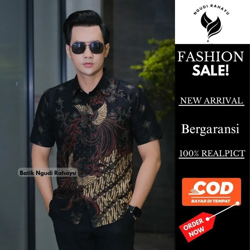Baju Batik Pria Dewasa Lengan Pendek Slimfit Motif Modern Terbaru M L XL XXL