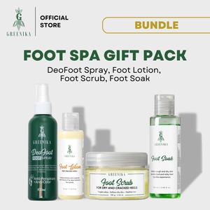 [ FOOTSPA SCRUB SET ] Greenika FootSpa Essentials Gift Set – Foot Soak, Scrub, Lotion, Cream & DeoFoot Spray, Complete Foot Care Kit for Dry Skin & Cracked Heels, Moisturizing & Refreshing Spa Set for Men & Women
