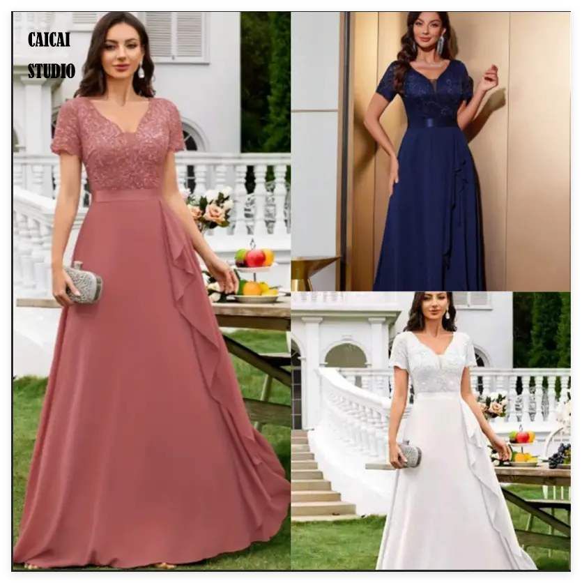 CAICAI Plus Size Formal Plain Ruffle Hem V Neck Maxi Elegant Dusty Pink Navy Blue White Wedding Dress For Women - TikTok Shop Philippines CAICAI Plus Size Formal Plain Ruffle Hem V Neck Maxi Elegant Dusty Pink Navy Blue White Wedding Dress For Women - TikTok Shop Philippines