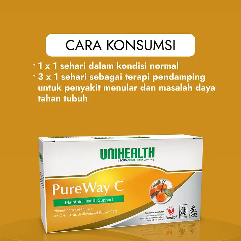 PureWay Vitamin C Menjaga Daya Tahan Tubuh Aman Di Lambung - 1 box @30 kaplet 1