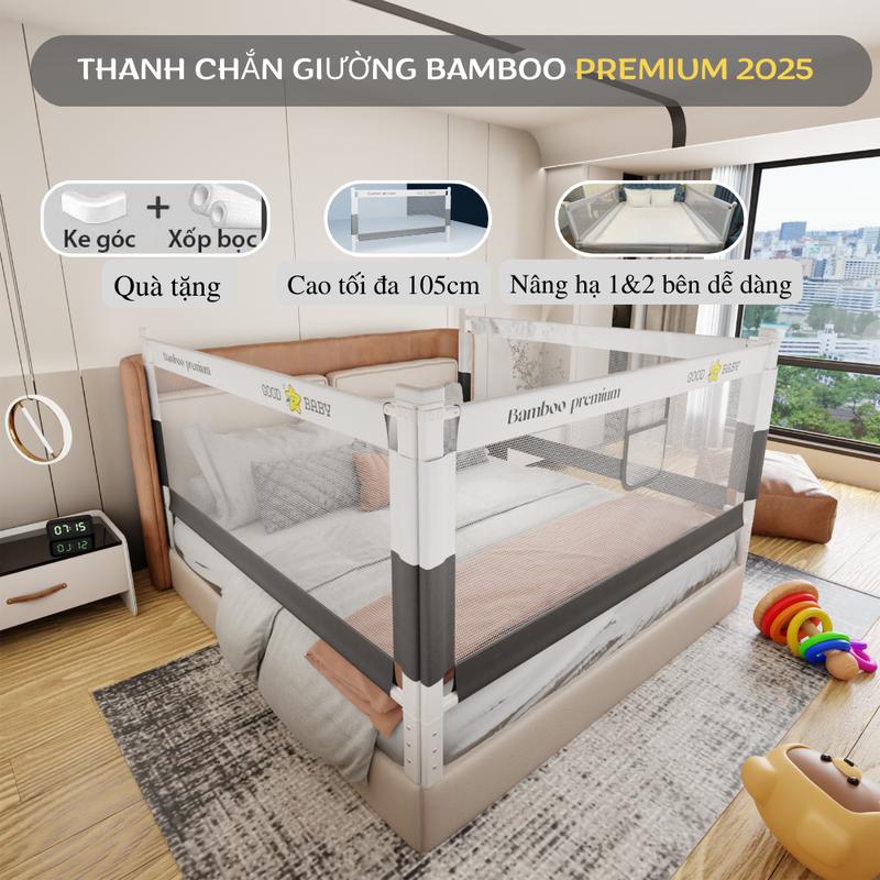   New 2025  Thanh chắn giường cho bé Bamboo phiên bản mới nhất nâng hạ từng bên lắp đặt dễ dàng an toàn cho em bé 