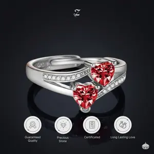 (SPECIAL LIVE) - Double Heart Ruby Copper Ring Crystal Cincin