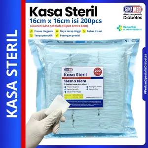GUNAMED KASA STERIL BAHAN KASA UKURAN 16CM X16CM ISI 100/200 / LIPATAN KASA 4CM X 6CM/UNTUK MENUTUP LUKA