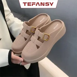 TEFANSY sandal flat korean style sandal new era wanita sendal wanita outfit sandal mules flat polos Shoes