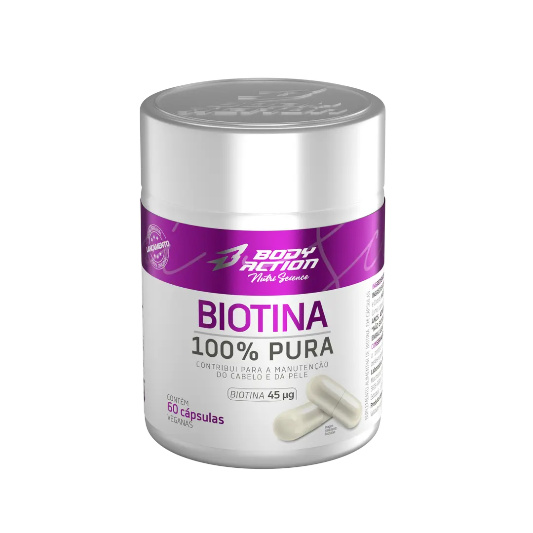 Biotina com Tiamina e Ácido Fólico 45mcg 100% pura (60 cápsulas) - Body Action