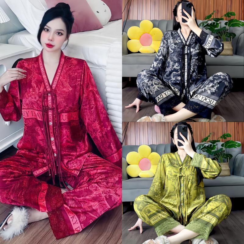 Đồ bộ cổ Y nút thắt vải mã K8 , lụa Latin tơ tằm (lụa mịn ) nhiều hoạ tiết size từ 40-72kg