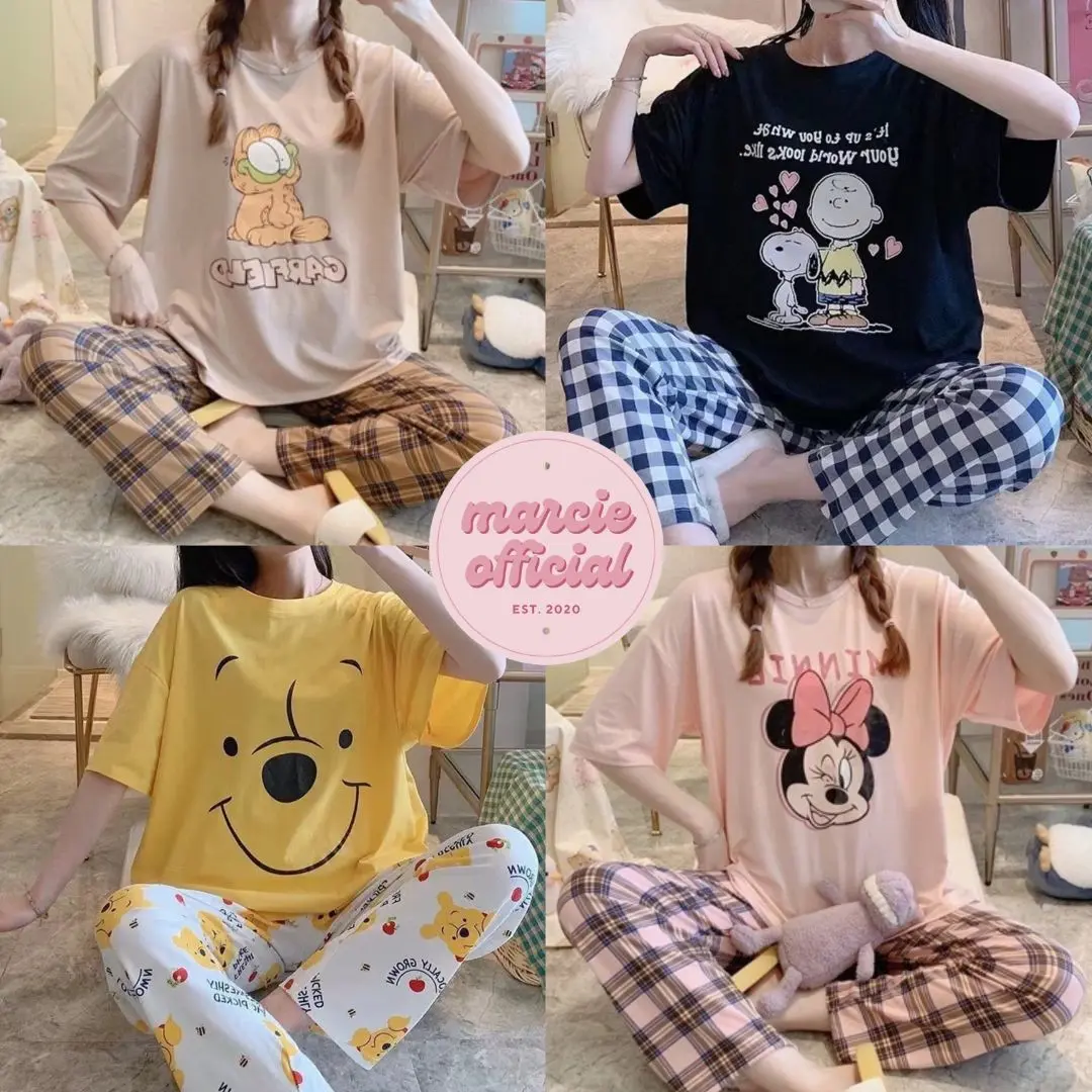 Baju Tidur Wanita Piyama Lengan Pendek Celana Panjang Setelan Tidur Dewasa Remaja