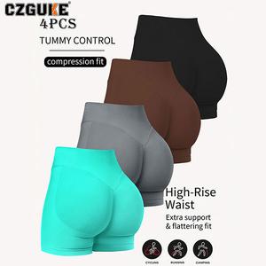 CZGUKE Conjunto de 4 Pantalones Cortos Deportivos para Mujer sin Costuras Cintura Alta Realza el Glúteo Ajuste Cerrado para Yoga y Gimnasio
