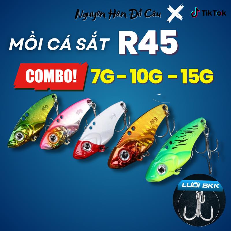 Combo 3 Mồi câu lure cá sắt R45, Mồi cá sắt lưỡi bkk trắng 7g, 10g, 15g