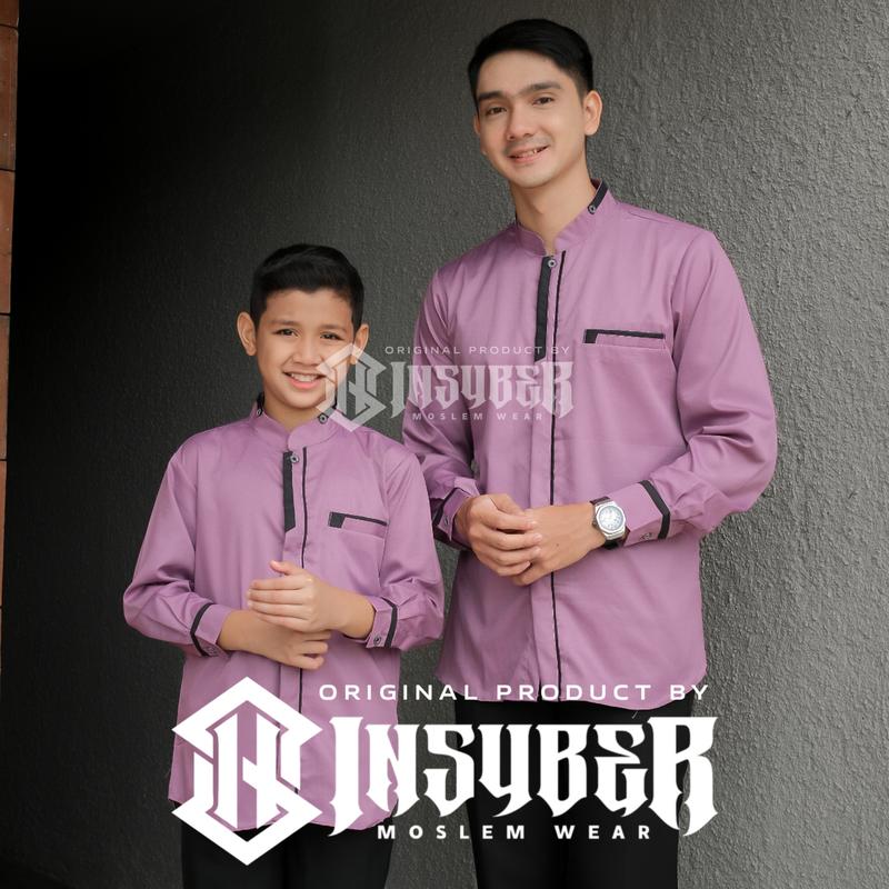 Baju Koko Couple Ayah dan Anak Laki-laki Lengan Panjang Bahan Toyobo Fodu Warna Denim Terbaru 2025 , Muslim 6
