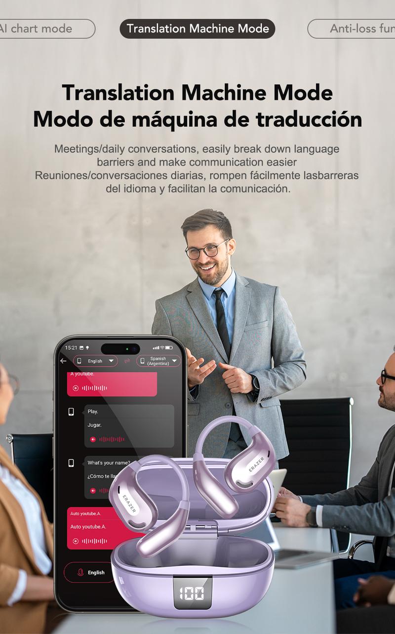 Product Introduction of Headset Terjemahan AI ERAZER XT66 Pro Earphone Bluetooth Open Ear Kualitas Suara HiFi Tahan Air IPX5 Dapat Menerjemahkan Ke 134 Bahasa Earbud Nirkabel 34