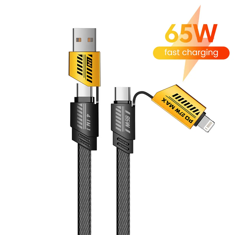 4 in 1 65W Fast Charging Cable USB Type C To USB C / Lighting Cable for iPhone 15 Pro Max Samsung Galaxy S24 S23 Plus Huawei Xiaomi Redmi POCO Oppo Vivo PD Mobile Phone Cable Accessories Charger Cellphone Electronic Smartphone