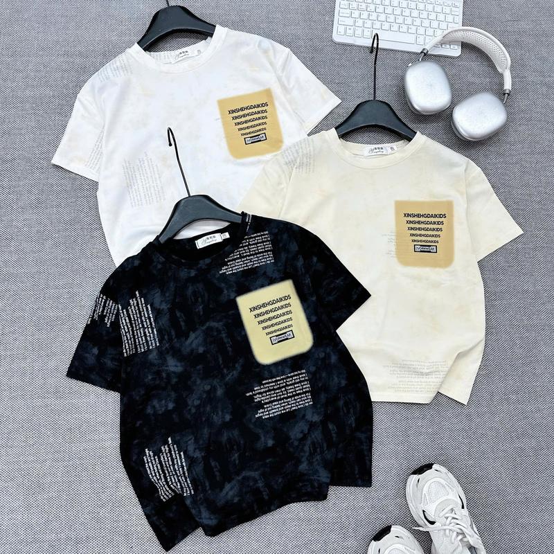 Áo phông bé trai in loang có HÌNH TÚI chất cotton chính phẩm mềm mát, co giãn cho bé trai, có 3 màu, size 17-60kg