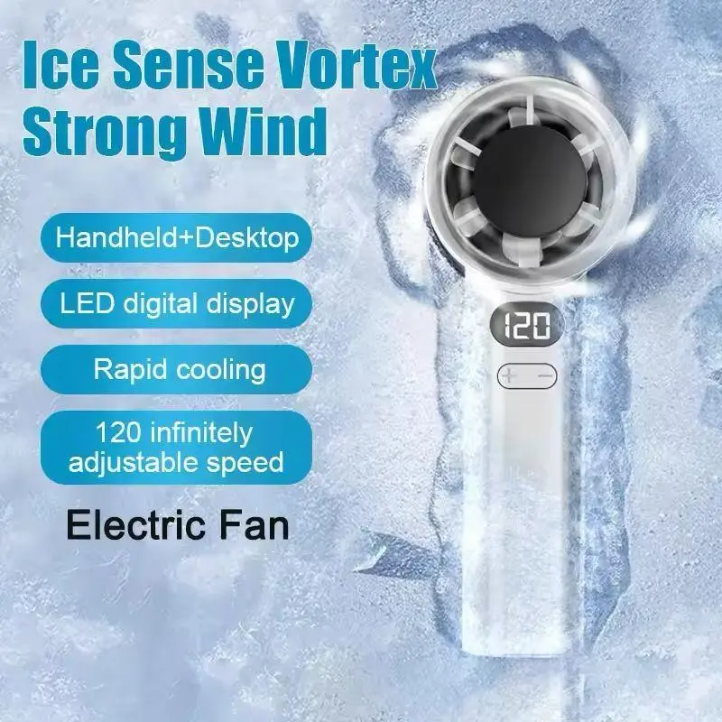 M11 Mini Fan Turbo Kipas Angin Portable Handheld Desktop 120 Speed LED Digital Strong Wind