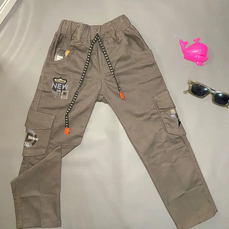 Celana Kargo Anak Cowok usia 4-15 Tahun / Celana Chinos Panjang Anak / Celana Anak Murah / Celana Chinos Cargo Anak Laki- Laki / Celana Jeans Anak Laki / Celana Jeans Panjang Anak Tali Pinggang /  Celana Panjang Anak Cowok Fashion Bordir Terbaru Abu-Abu 3