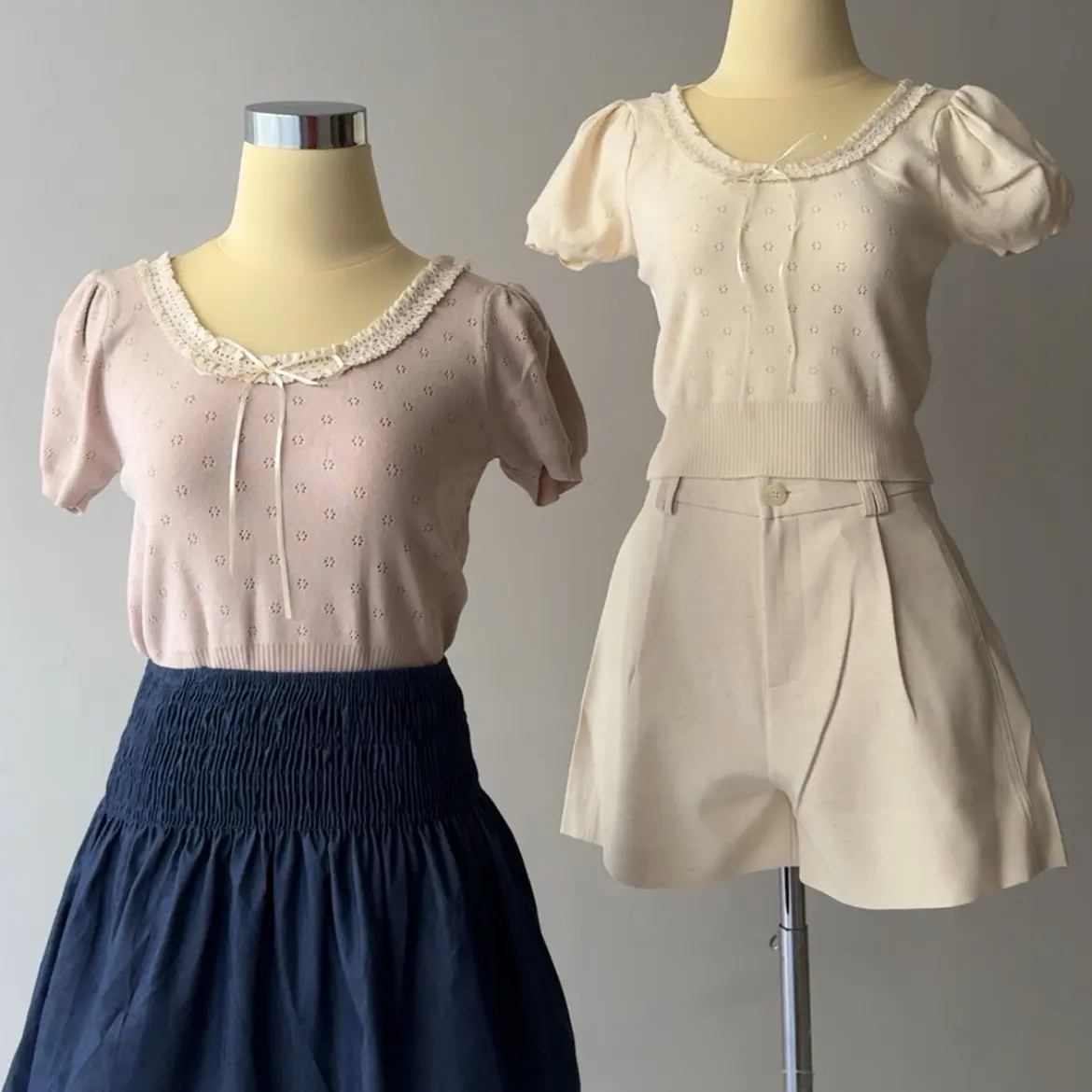 Libene Lili Top Leher Renda Dengan Lengan Puff Baju