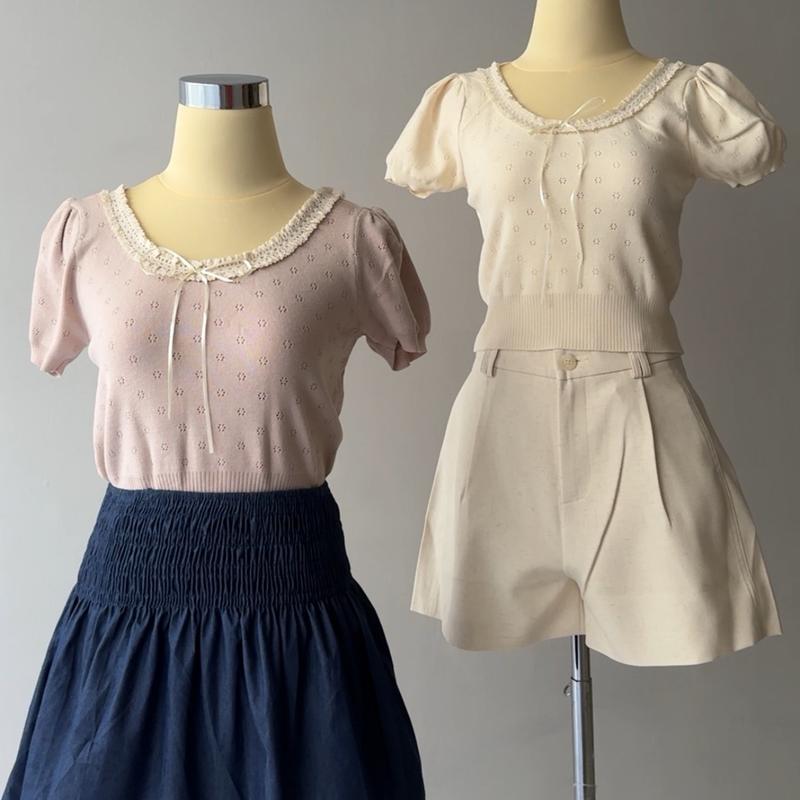 Libene Lili Top Leher Renda Dengan Lengan Puff Baju 0