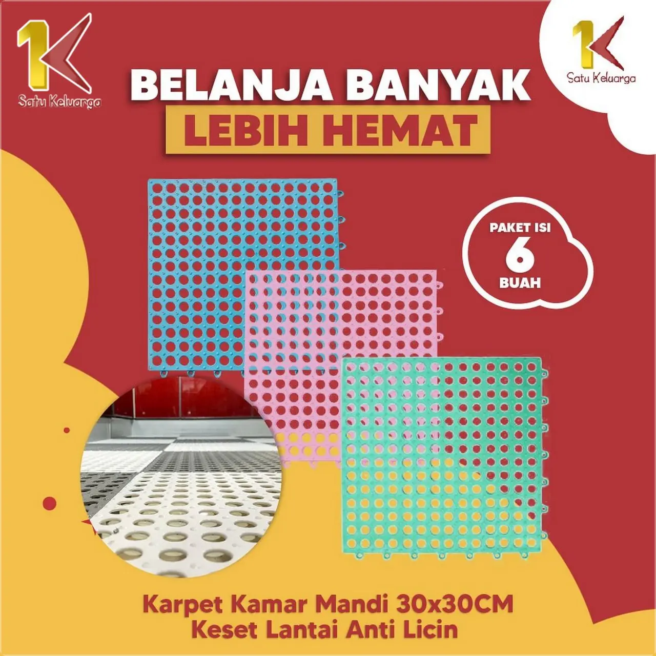 SK PAKET ISI 6BUAH C236 Karpet Kamar Mandi 30x30CM Keset Lantai Anti Licin