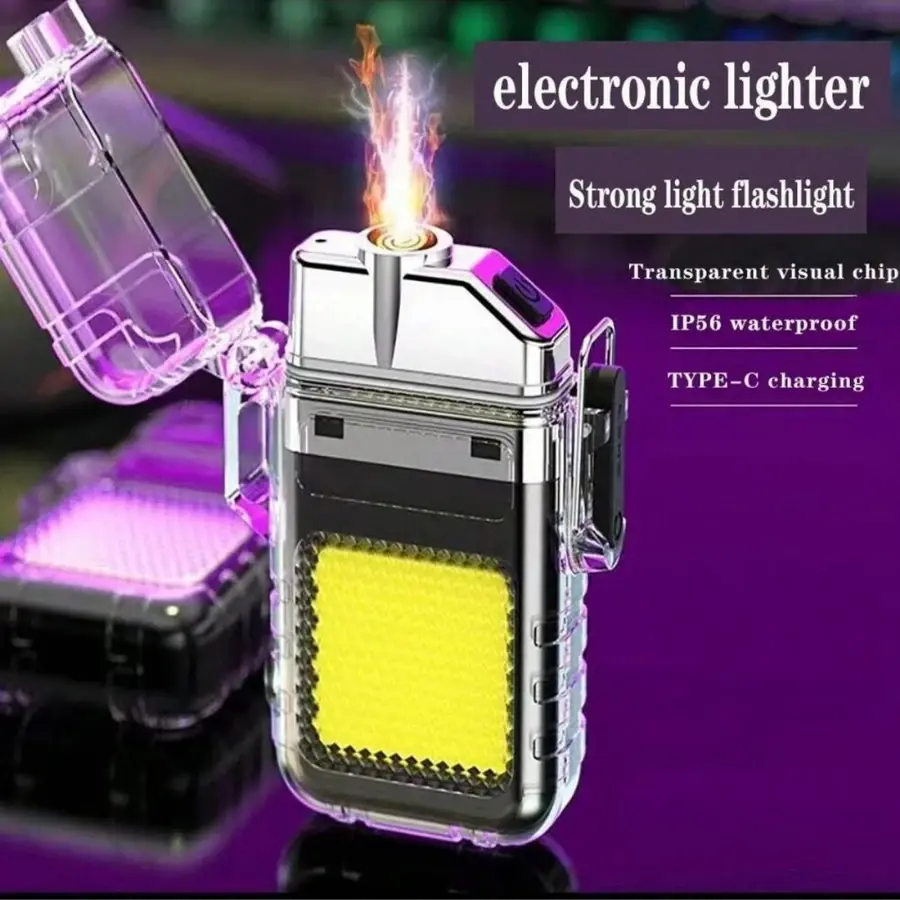 Korek Elektrik + Senter Mini LED – Lampu Emergency Transparan Multifungsi Usb Charger Plastik