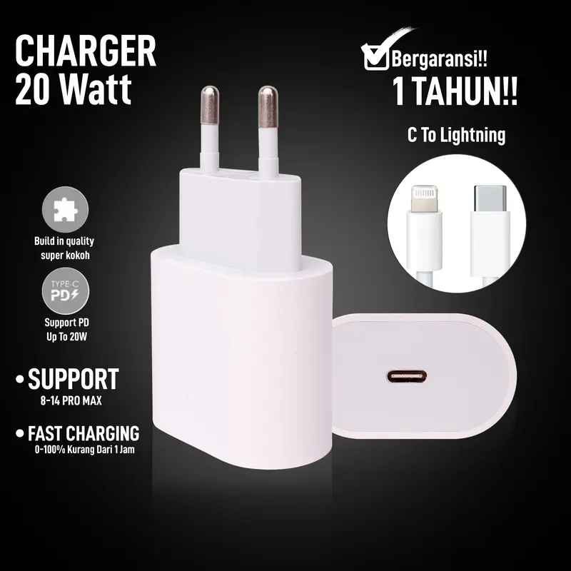 Charger Ip 12/13/14 Pro Max 20W Type-C To Lightning Set Adaptor