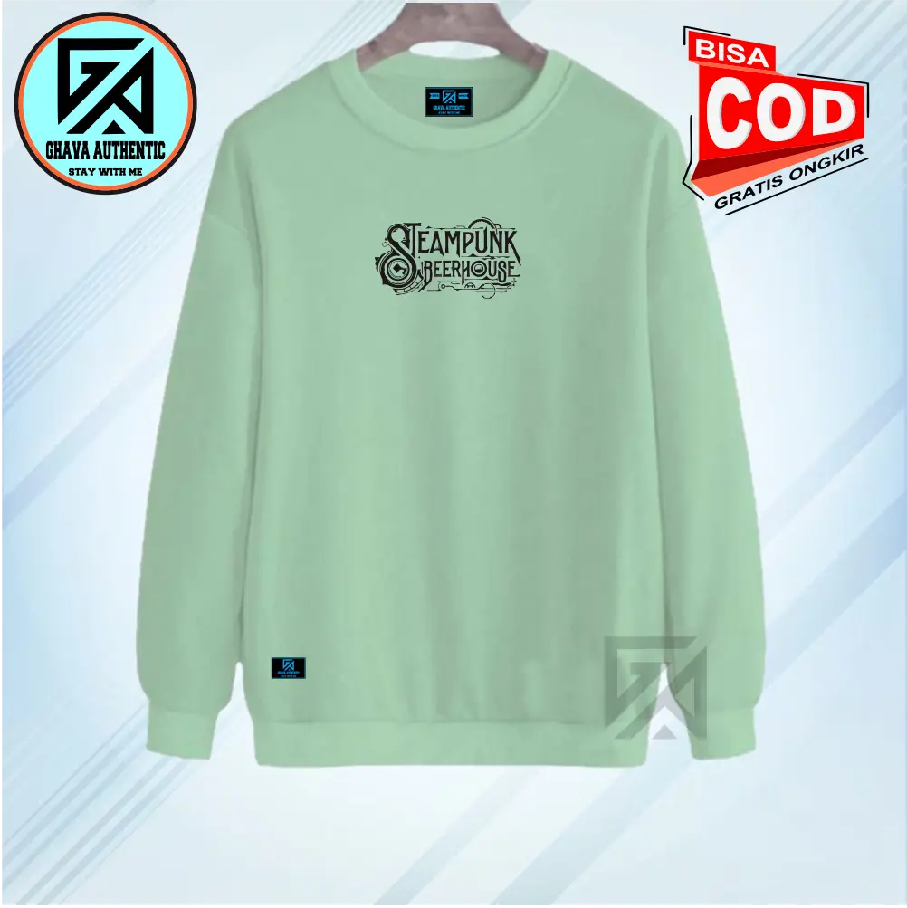 Bayar Ditempat Sweater Crewneck Pria Wanita Distro Oversize Warna Hijau Mint List Print Team Punk Termurah