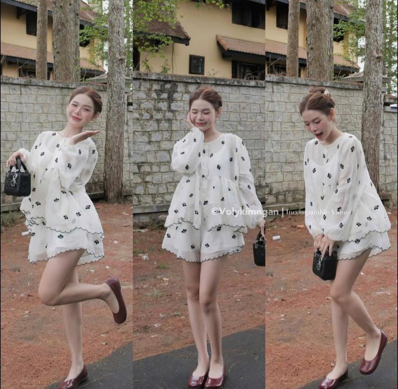 60-90kg Set Áo Babydoll 3 MÓN Thêu Mix QUẦN SHORT VIỀN REN Có Lót Quần Siêu Xinh Hàng HOT TREND BIGSIZE VƯƠNG NGỌC HÂN Nữ Top Kem Women Đen