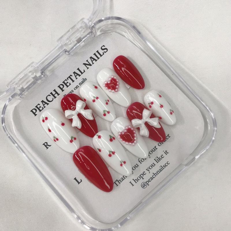 PRESS ON NAILS RED CHERRY | kuku palsu custom murah | press on nails custom 2