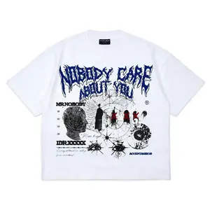 Kaos Boxy fit Oversized Tshirt Nobody Care White Santai combed printing Streetwear C0496