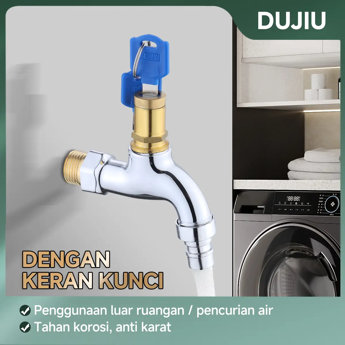 DUJIU Keran anti-maling berkualitas tinggi dengan kunci kuningan keran satu pegangan keran taman luar ruangan dan keran anti maling Cocok untuk penggunaan di dalam dan luar ruangan cocok untuk keran di tempat umum Kran