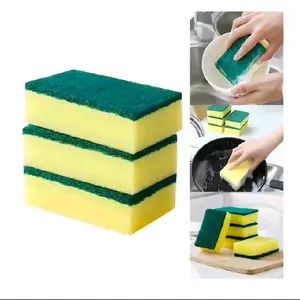 ​3-PACK HIGH-DENSITY DUAL ACTION KITCHEN SPONGES – HEAVY DUTY SCOURING PAD & SOFT ABSORBENT SPONGE FOR DISHWASHING XV4