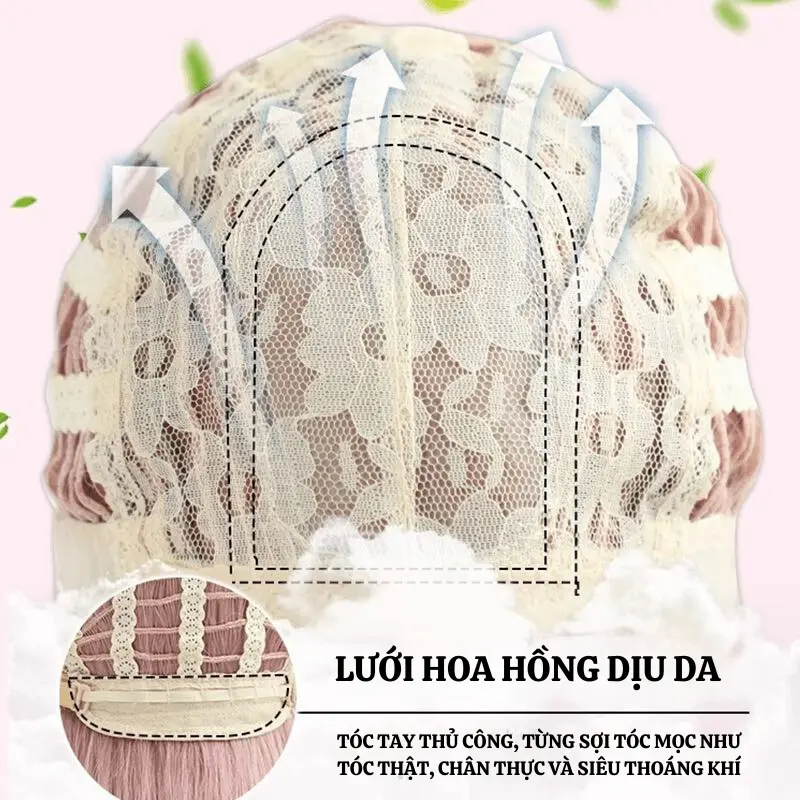 Tóc Giả, Chất Liệu Lụa Nhân Tạo, Tóc Siêu Da Đầu, Kiểu Xoăn Dài Với Tóc Mái Kiểu Pháp, Chịu Được Nhiệt Độ Cao Đến 140 Độ, Dài Trung Tâm 60 Cm, Trọng Lượng 400 Gram, Dành Cho Nữ 3