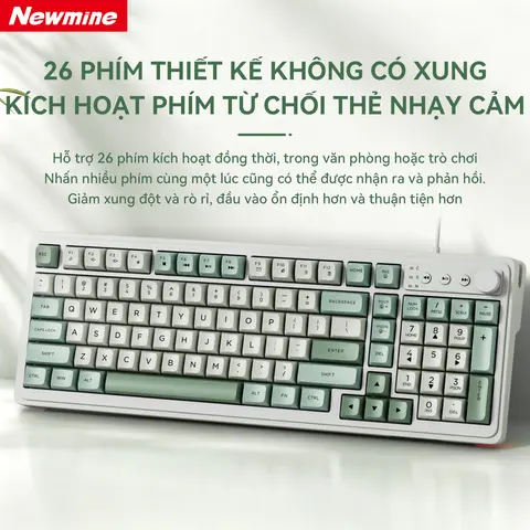 Bàn Phím Newmine 104 Phím Có Dây | Gõ Êm, 26 Phím Không Xung Đột, Núm Xoay Tiện Lợi,Dùng Văn Phòng & Gaming