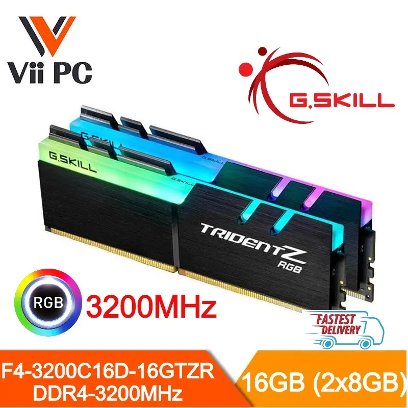 G.SKILL Trident Z F4-3200C16D-16GTZR Trident Z RGB DDR4-3200MHz CL16-18-18-38 1.35V 16GB (2x8GB)
