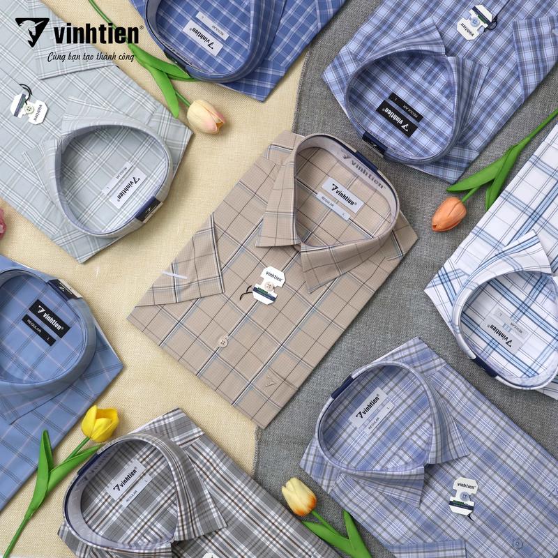 Áo Sơ Mi Nam Ngắn Tay Caro Vải Bamboo Vạt Ngang Form Regular Vĩnh Tiến 376 - Nhiều Màu