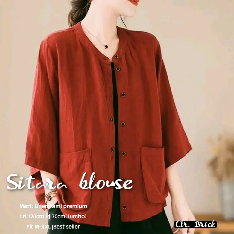 Bajoe.koe - Sitara Blouse Wanita Kekinian Atasan Jumbob Bahan Linen Busui 3