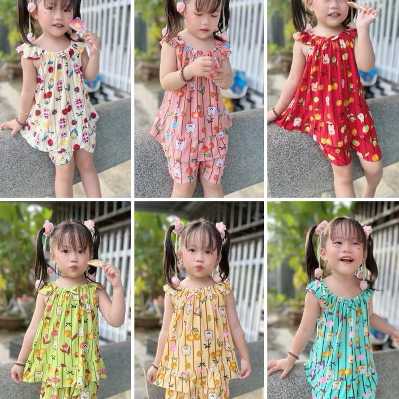 6-35 kí Đồ bộ bé gái tay áo cánh tiên quần đùi chất vải thun lạnh co giãn có size từ 6 đến 35 kí