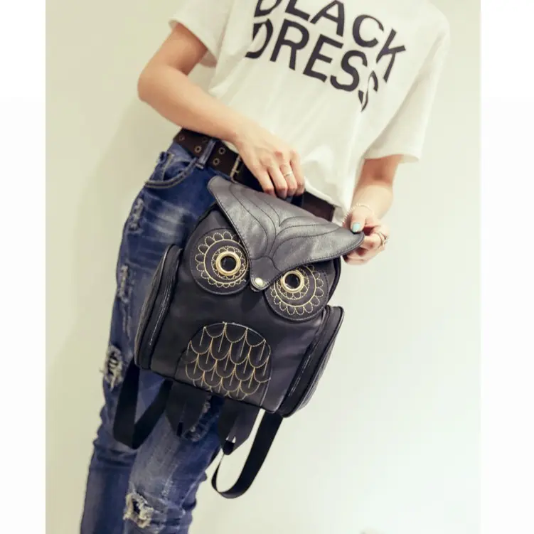 TAS RANSEL BACKPACK WANITA KULIT OWLIE TA067B5 BURUNG HANTU KULIAH SEKOLAH KERJA KOREA HITAM 8
