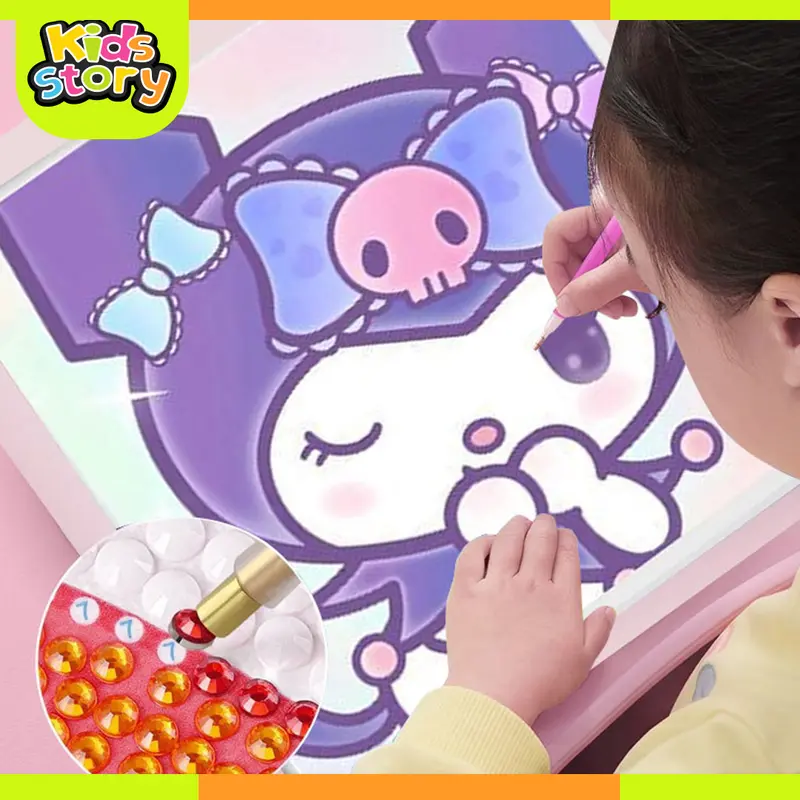 Diamond Painting Set dengan Bingkai Stiker Puzzle Mainan Edukasi DIY Gambar Anak 5D Diamond Painting Full Kit Set Berlian Bulat DIY Kreatif Dekorasi Kamar Anak Kuromi Cinnamoroll Lotso 3