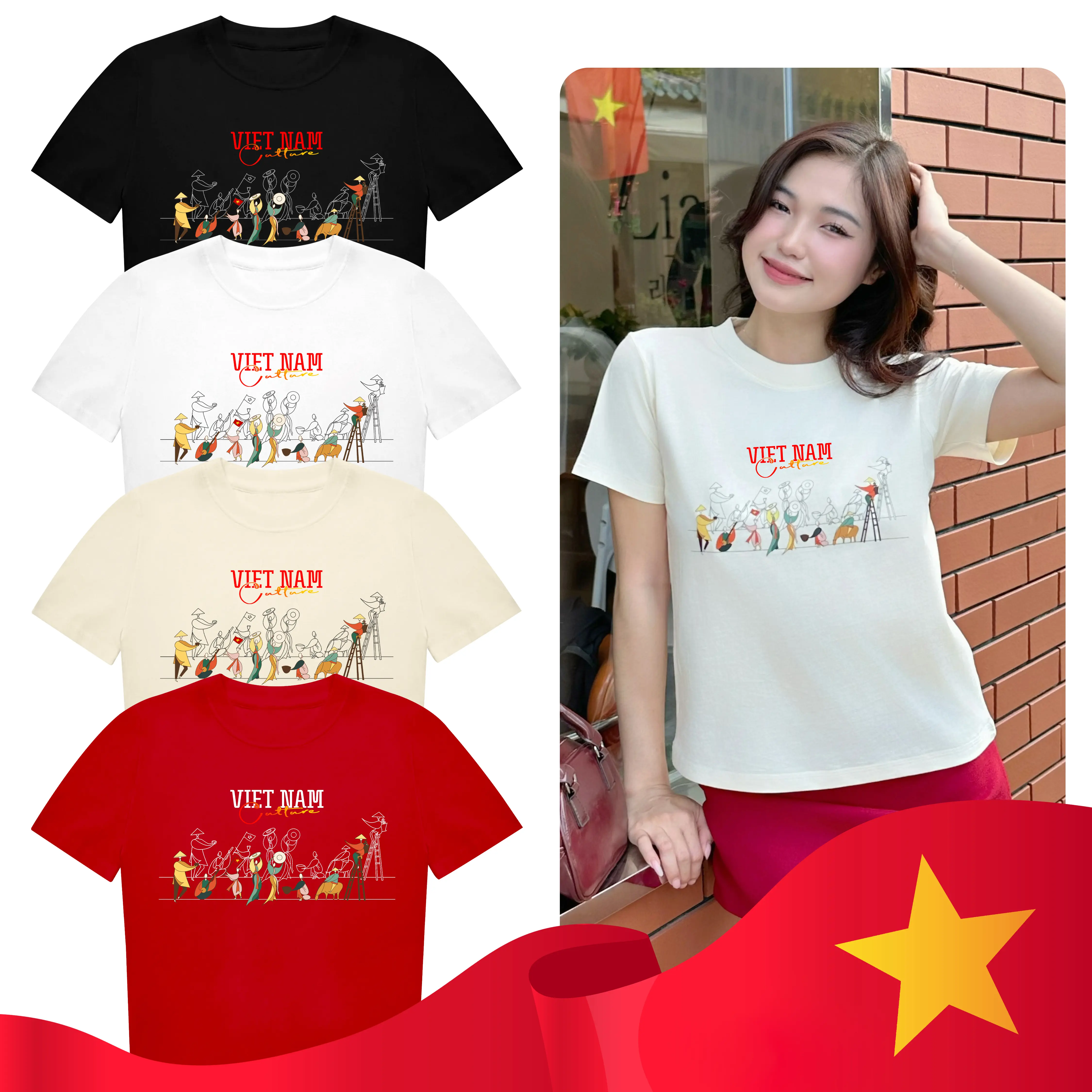 Áo Thun Baby Tee Nữ  '' Vietnam Culture '' In Hình Tranh Vẽ Yêu Nước Hottrend Chất Cotton Mềm Mịn Nhiều Màu - Size M/L-CUBIS LABEL