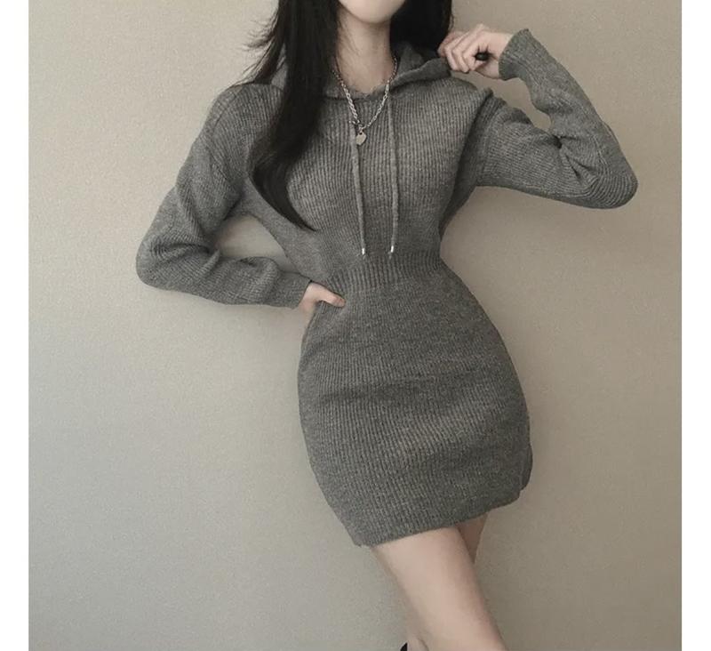 Váy Dệt Kim Có Mũ Màu Trắng Cho Nữ, Mùa Thu Và Mùa Đông, Eo Bó Sát Mới, Có Thể Mặc Bên Trong, Váy Len, Đế Hẹp, Váy Ngắn đầmbody cổtàu 2