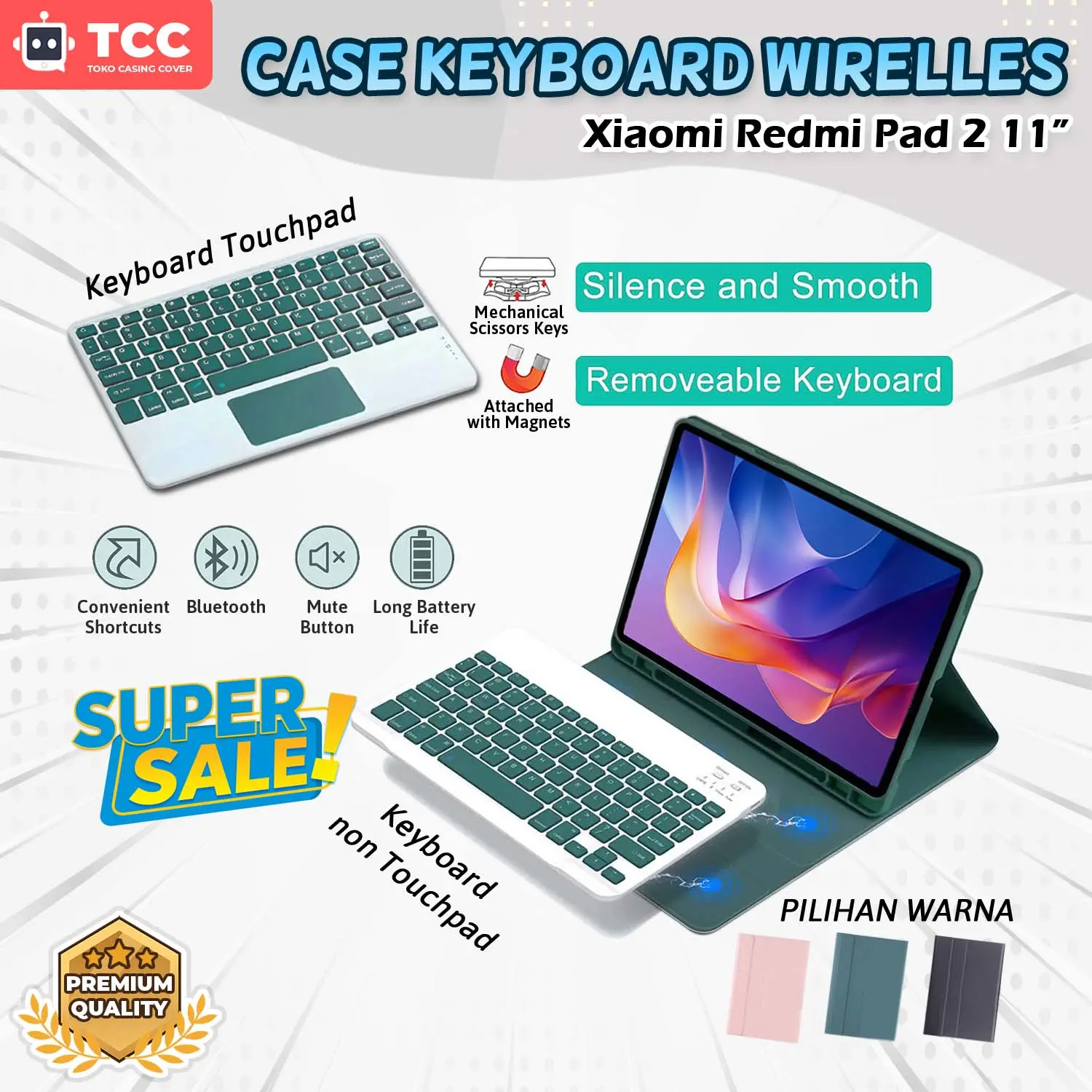 Aksesoris Casing untuk Xiaomi Redmi Pad 2 11 inch 2025 Keyboard Case Trackpad Blutooth Case Wireless Bluetooth Full Cover Tidak Ada Tempat Pen Holder