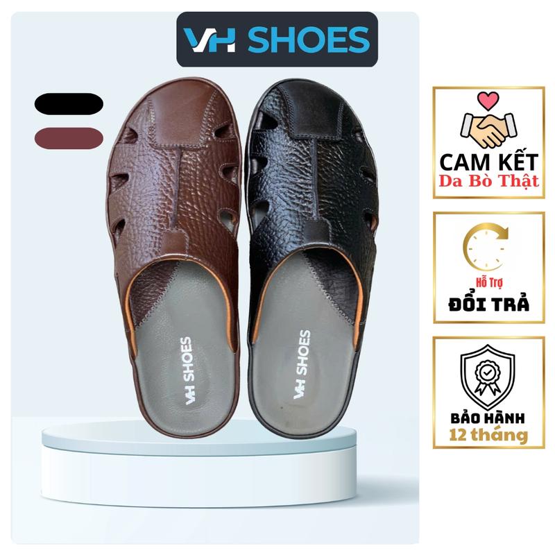 VHSHOES Dép Lê Bản Nam Da Bò Thời Trang Nhẹ Đế Chống Trượt Mã V 2099 Dép Bít Mũi Đế Bằng Da Bò Thật Lót Quai Bằng Da Giữ Chân Thoải Mái Tặng 2 Món Quà Được Bảo Hành 12 Tháng