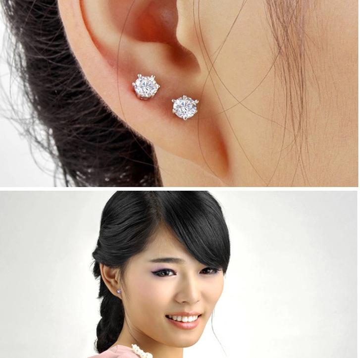 Product Introduction of Bông tai đinh tán zircon Hàn Quốc dành cho phụ nữ, S925 ,Màu bạc , kim, Xỏ khuyên thanh lịch, phụ kiện không gây dị ứng 7