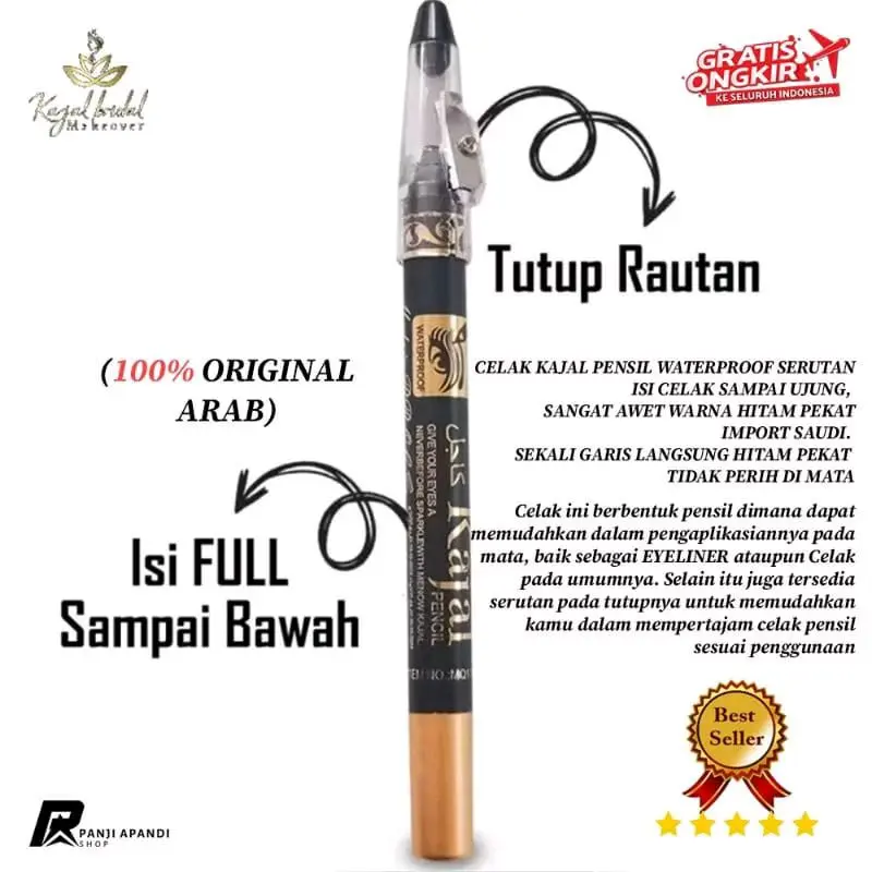 CELAK KAJAL IMPORT ARAB || CELAK MATA KAJAL PENSIL RAUTAN Eyeliner Pencil Hitam Waterproof 5