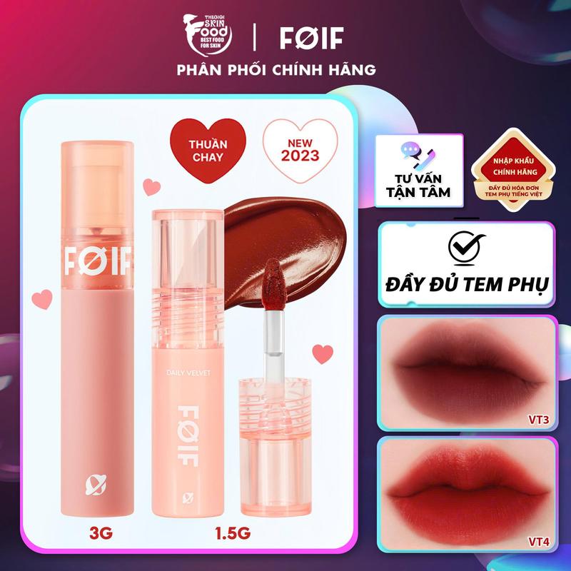  Son Kem Lì Trang Điểm Hàn Quốc Thuần Chay Mịn Mượt Lâu Trôi Foif Daily Velvet Tint Cosmetic Nữ Mỹ Phẩm Son Môi Women 