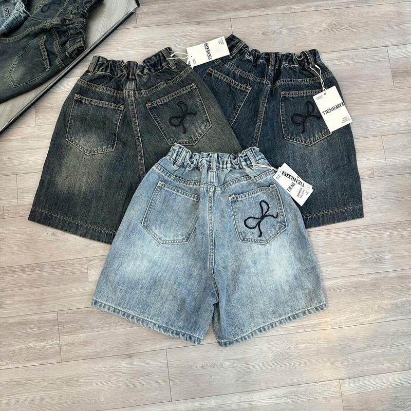 TIENSTYLE - Quần Jean Ngố Nữ Lưng Chun Thêu Nơ QC Cotton Không Giãn Quần Jean Nữ Ống Rộng Quần Suông Bigsize