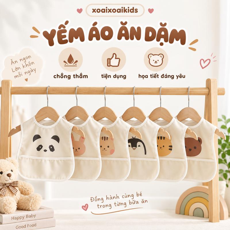 Áo yếm ăn dặm dài tay chống thấm, có máng hứng ngang ngực, Áo yếm ăn dặm BLW…