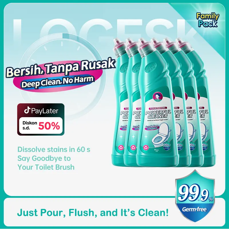 【6 Botol Diskon, Favorit Pelanggan Setia】Logeski pembersih kerak wc Toilet Bowl Cleaner memiliki daya pembersihan yang tinggi. Tidak perlu menggosok dengan keras. Membersihkan toilet, mendisinfeksi dan membersihkan 99,9%